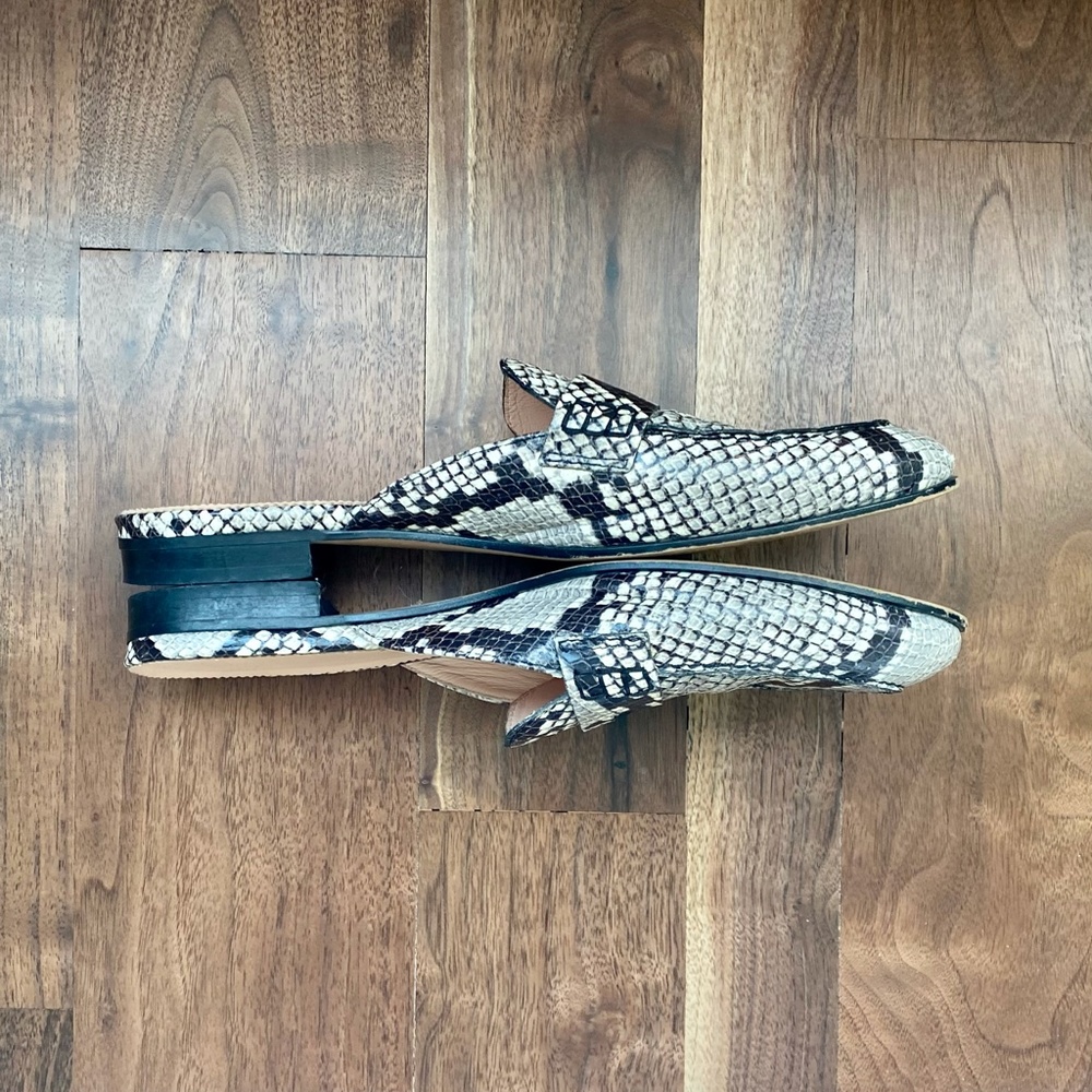 J. Crew Snakeskin-Pattern Leather Backless Mules in Gray & Black - Picture 4 of 5